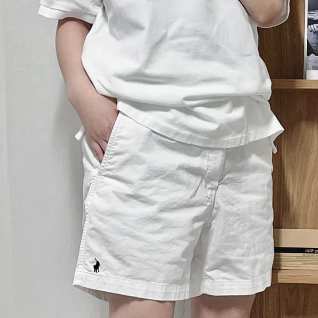 [정품] 폴로 화이트 / 네이비포니 클래식 코튼 쇼츠 [ M ]
