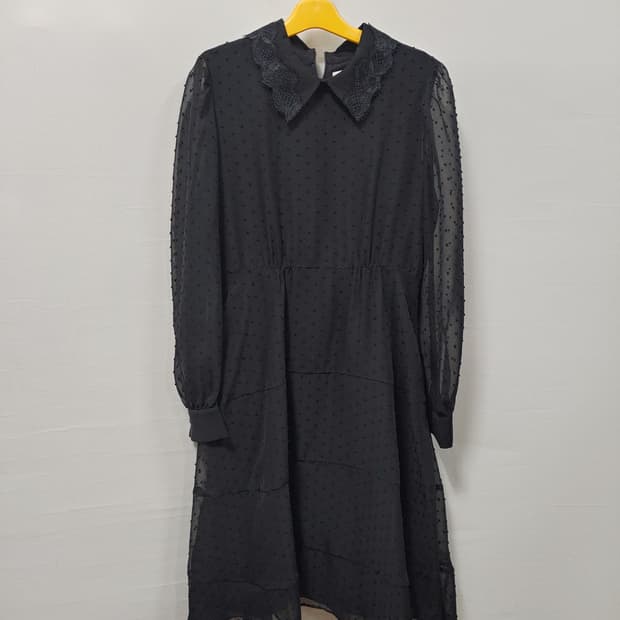 sjsj 블랙 레이스 카라 도트 롱 원피스 여성 76-90-155