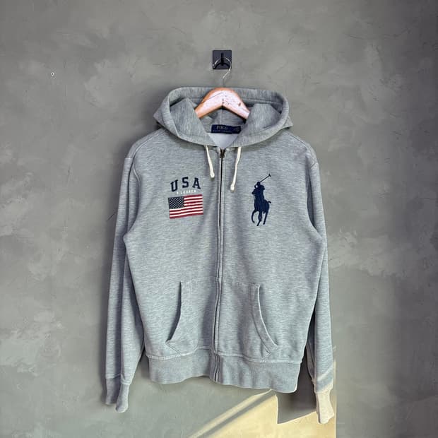 폴로 랄프로렌 빅포니 성조기 후드집업 그레이
