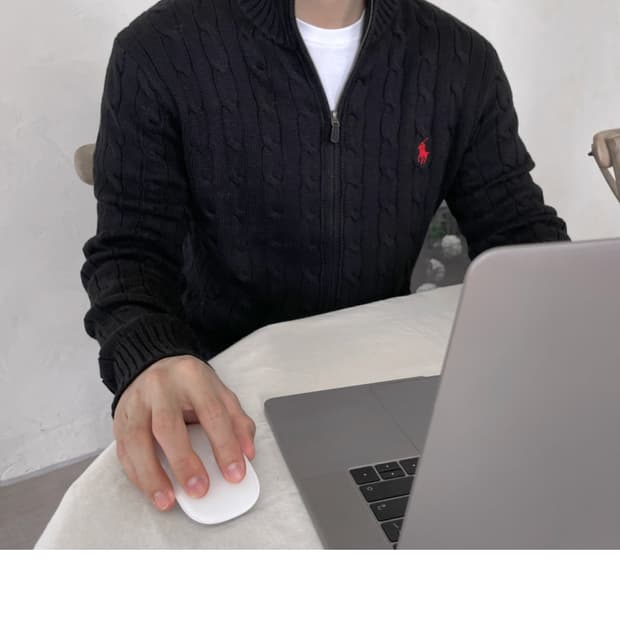 폴로 꽈배기 풀집업 블랙 XL