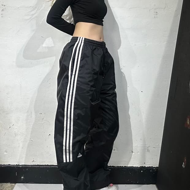 아디다스 블랙 와이드 화이트 삼선 스몰 로고 트랙 팬츠 추리닝 바지 