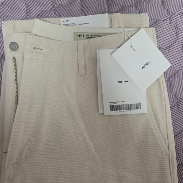 포터리 one washed wide denim natural white