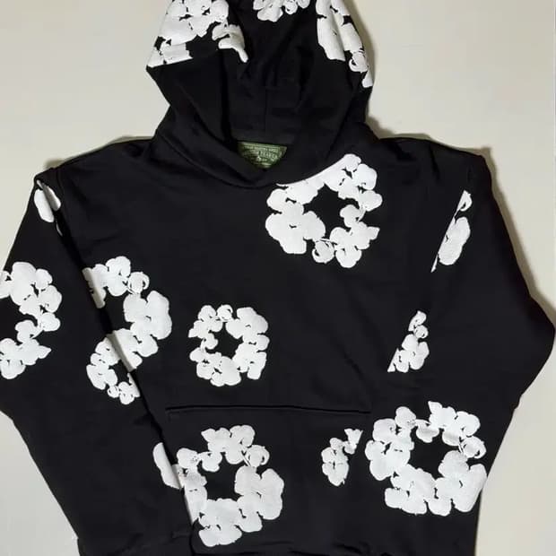 데님 티어스 코튼 리쓰 집 후드 블랙