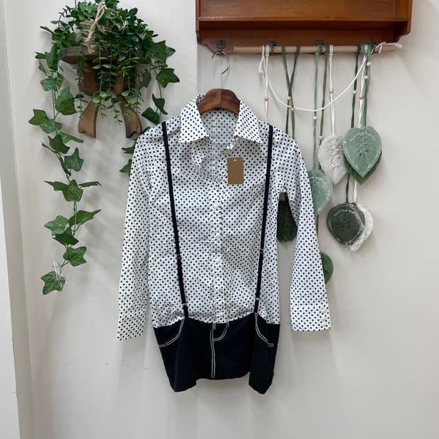 onespo 도트 멜빵 셔츠 