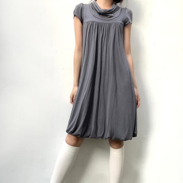 Draped neck grayish dress