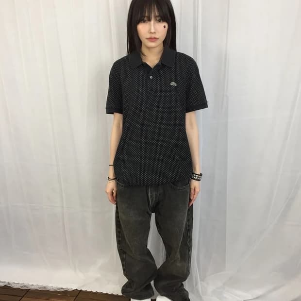Lacoste Dot Pattern Navy Polo Shirt