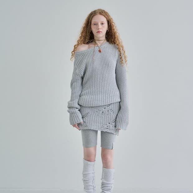 아우어솔티 Damage Net mini dress / Gray