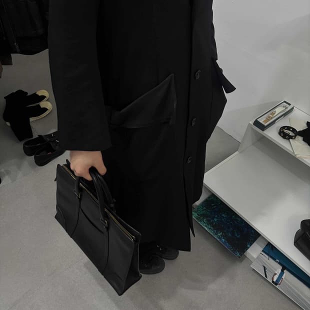 설밤 울 개버딘 드레이핑 코트