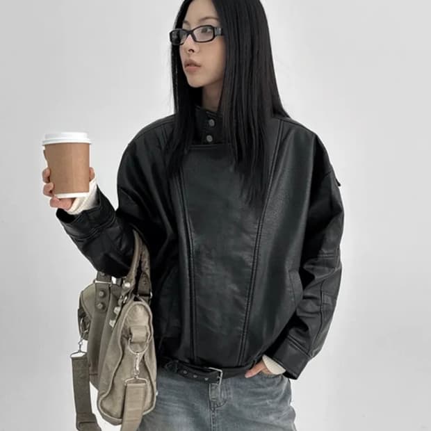 샤글 하이넥 퍼 레더점퍼