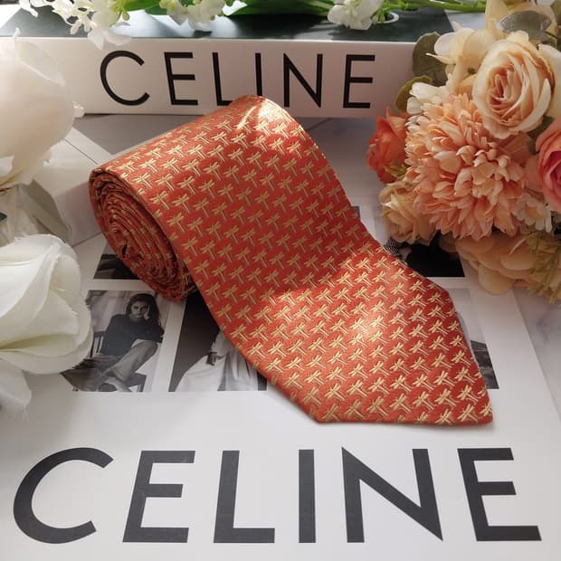 셀린느 실크 트리오페 드래곤플라이 패턴 넥타이 9cm A등급 K2294