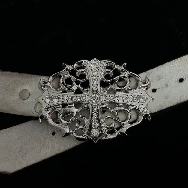 화이트 십자가 가죽 벨트 빈티지 일브 일본빈티지