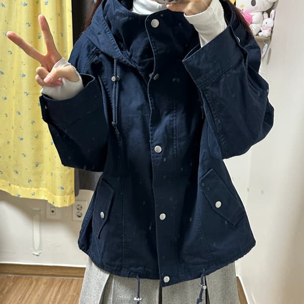 빈티디 하이넥 후드 야상 점퍼 자켓 오네갸루 긱시크 모리걸 코이세이오깔