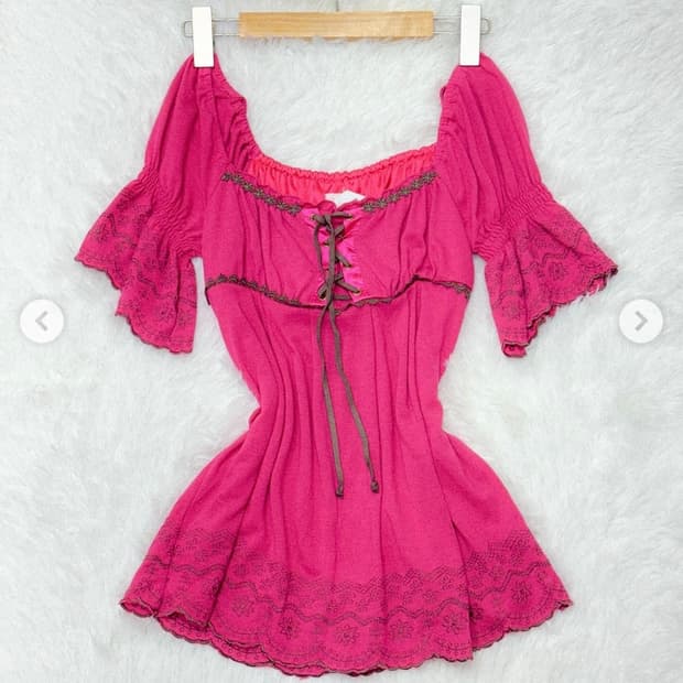 리즈리사 히메갸루 히메카지 핑크 블라우스 롱슬리브리스 로걀탑튜닉빈티지핀터