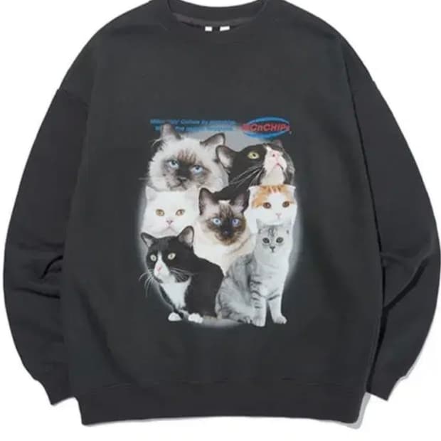 맥앤칩스 고양이 맨투맨 (챠콜)