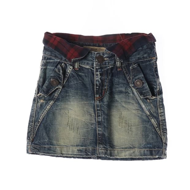 로리타진 체크 배색 빈티지 데님 미니스커트 S