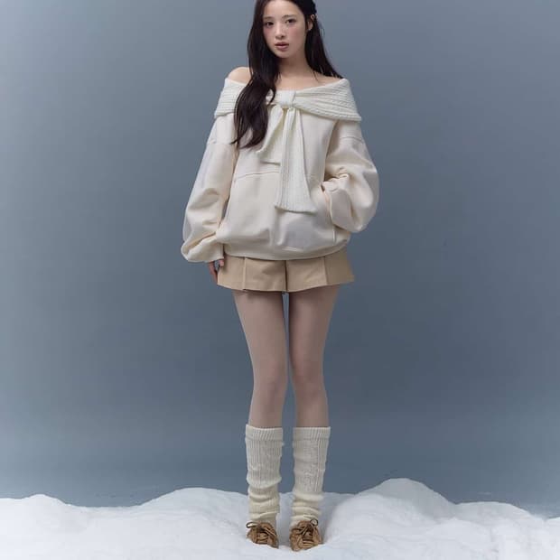 (구해요) thetis 리본오프숄더니트 화이트 구합니다