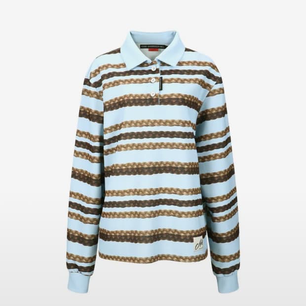 앤더슨벨 헤어 브래이드 스트라이프 카라 티셔츠