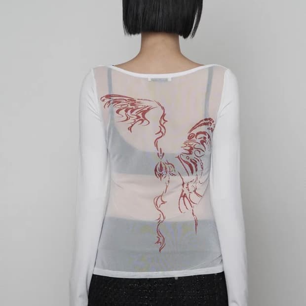 에트오소메 Back See-Through Print Long Sleeve