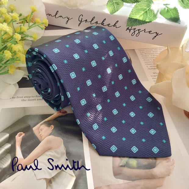 폴 스미스 실크 네이비&민트 스퀘어 넥타이 9.9cm A+등급 K1387