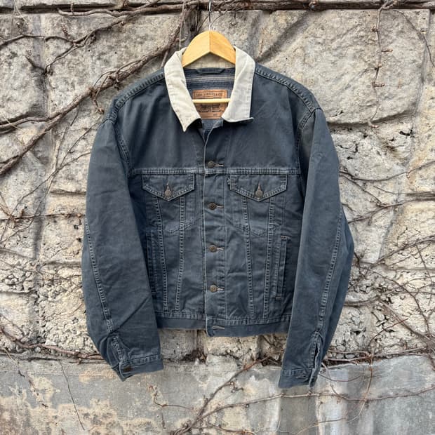 90s 리바이스 빈티지 블랙탭 블랑켓 안감 블랙 코튼 트러커 자켓