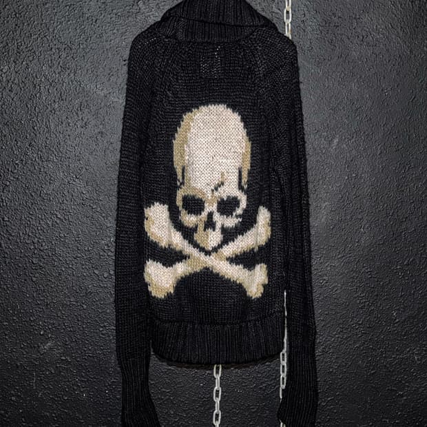 JUNK STAR – Skull Knit Shawl Cardigan  펑