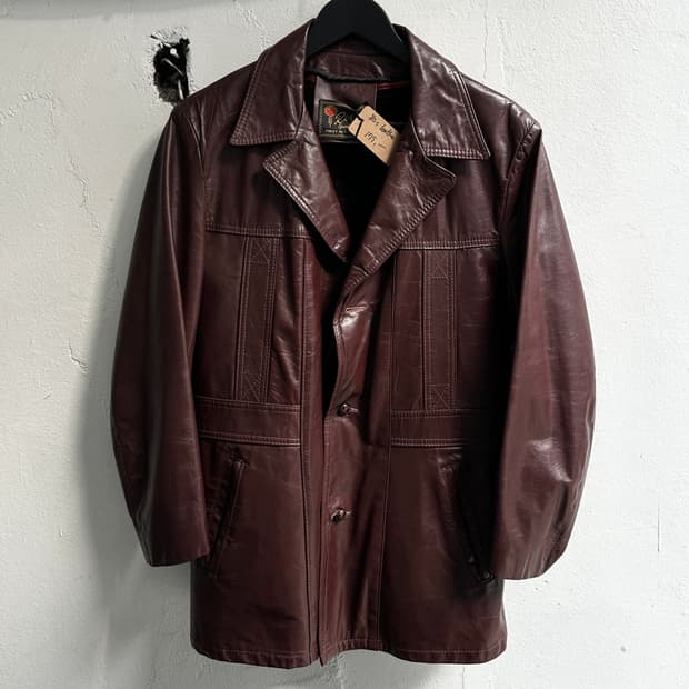 80's 빈티지 버건디 레더 코트 파이트클럽st