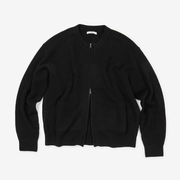 ETCE SMOCKING WOOL KNIT ZIP UP (BLACK)-M