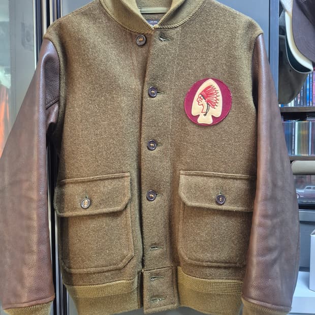 RRL 더블알엘 울 레더 바시티자켓