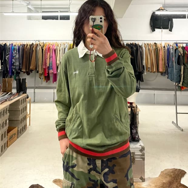 STUSSY bleach washed collar t-shirts 스투시