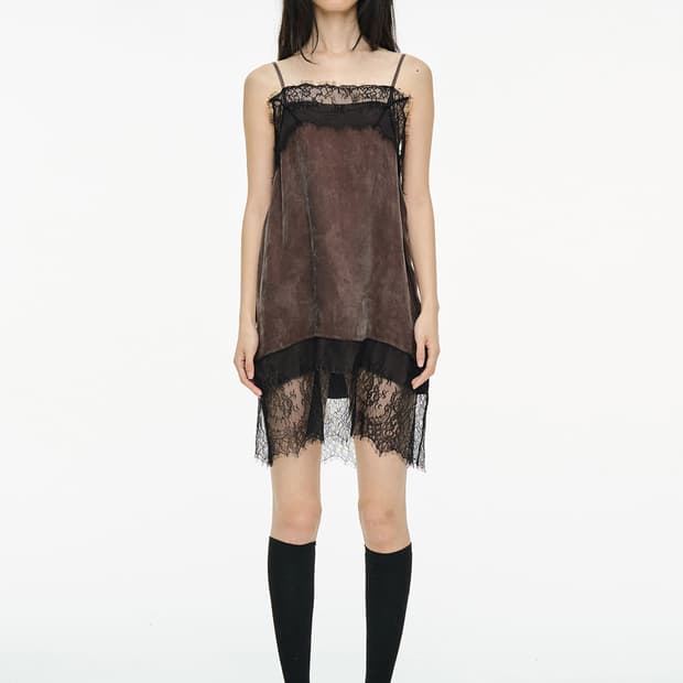 세릭 Lace Slip Dress _Brown
