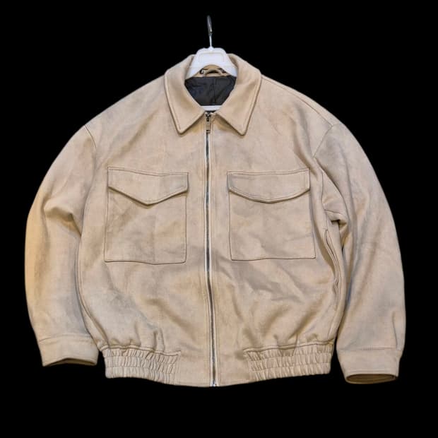 실사이즈 L~XL(착샷잇음) 베이지 블루종 스웨이드자켓 