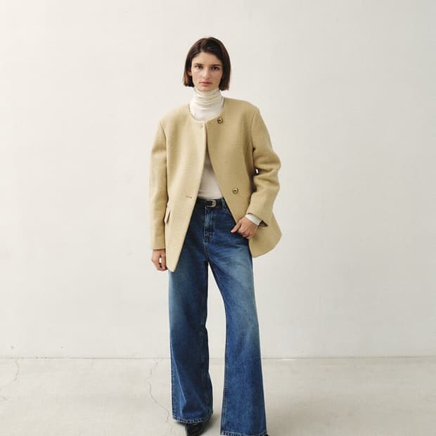 모한 노카라 부클 울 자켓 베이지