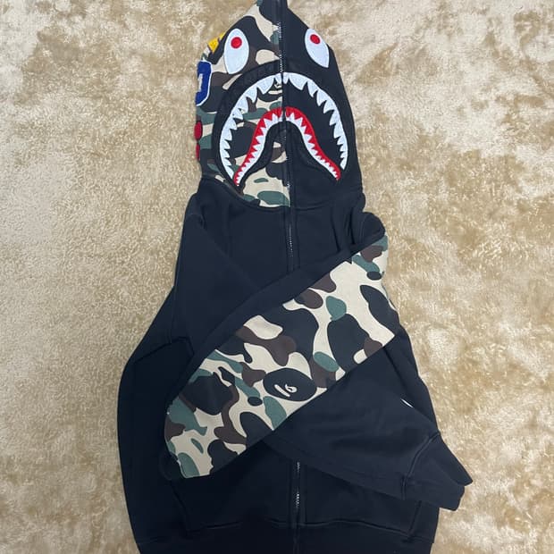 베이프 검정 카모 후드집업