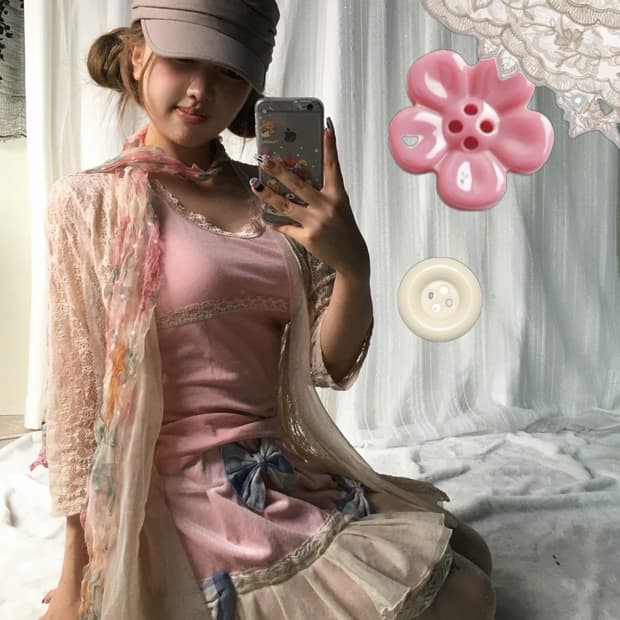 빈티지 핑크 플라워 레이스 러블리 페어리 코디세트