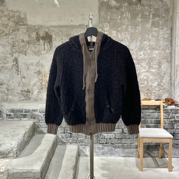 아르마니 꼴레지오니 패널 울 투 웨이 집업 크롭 자켓