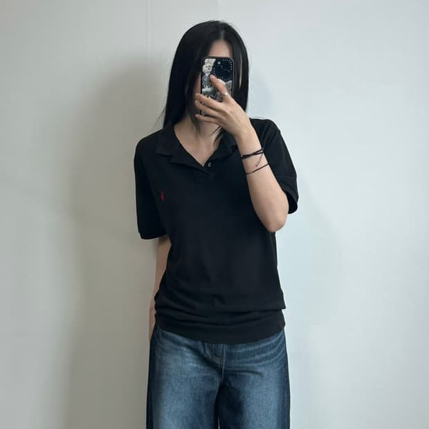 폴로 랄프로렌 자수로고 블랙 피케 반팔 카라 티셔츠