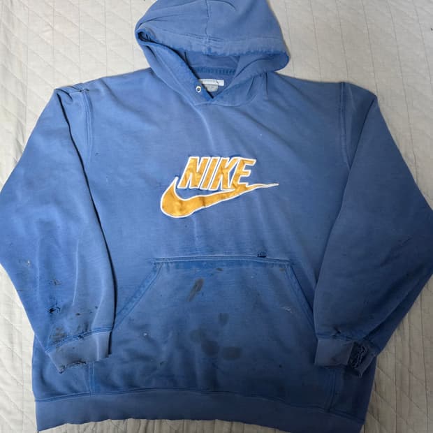 [XL] 빈티지 Y2K 나이키 센터 스우시 블루 데미지 후드티 트래쉬드