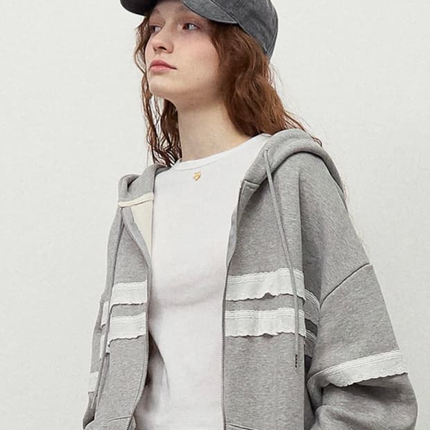 론론 RONRON TORCHON RIBBON LACED HOODIE