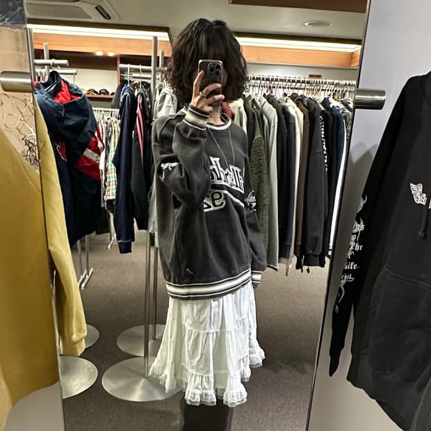 M)빈티지 빅패치 로고 오버핏 스웻셔츠