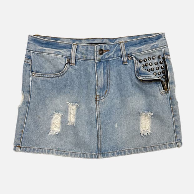 distressed stud denim skirt