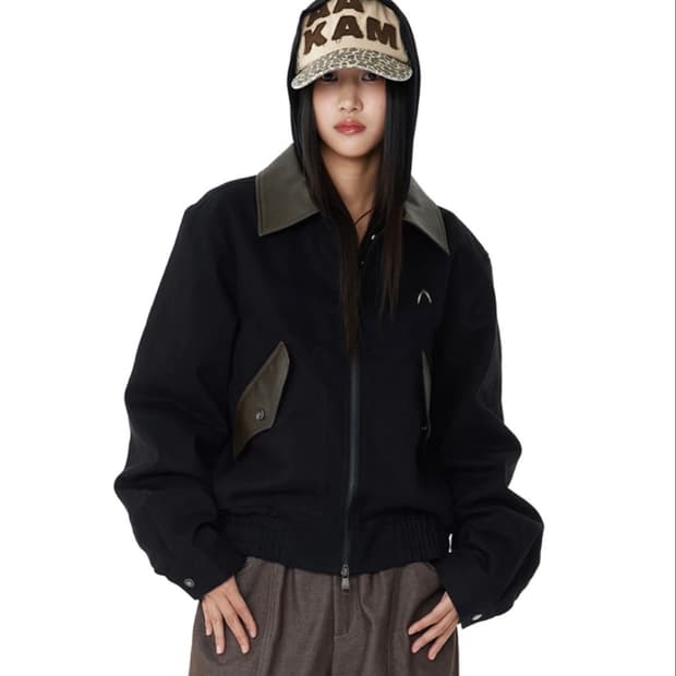 아캄 콘트라스트 레더 워크 자켓