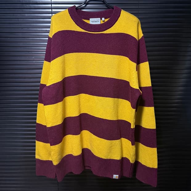 칼하트 단가라 스트라이프 버건디 옐로우 니트 스웨터 L 100 해리포터
