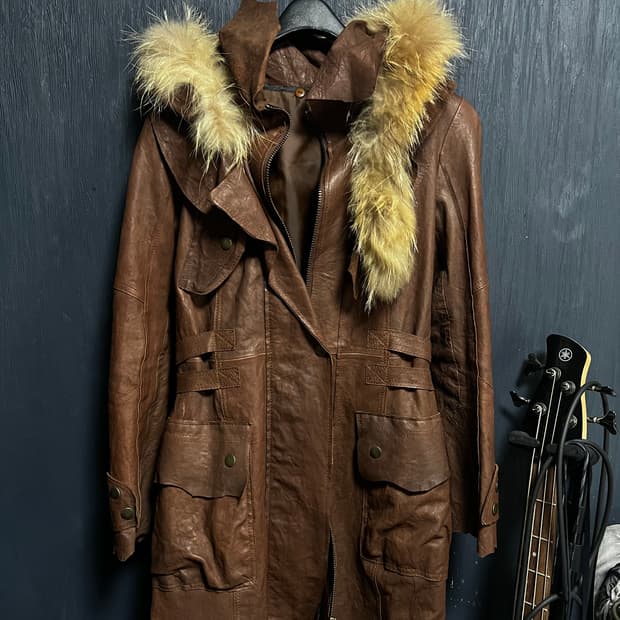 재패니즈 빈티지 퍼 디테일 가죽코트