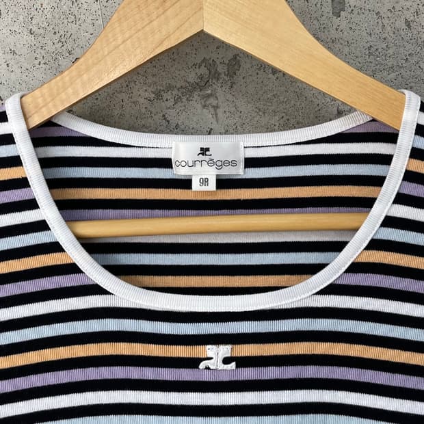 00s Courreges 꾸레쥬 로고 스트라이프 탑