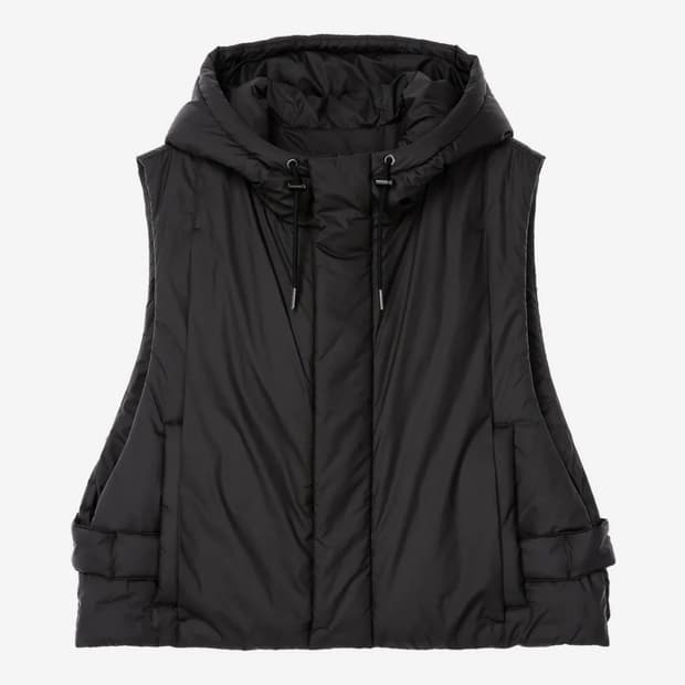 일꼬르소 크롭 후드 패딩 베스트 블랙
