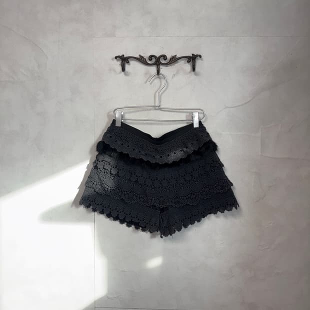 Black fur lace trimmed shorts