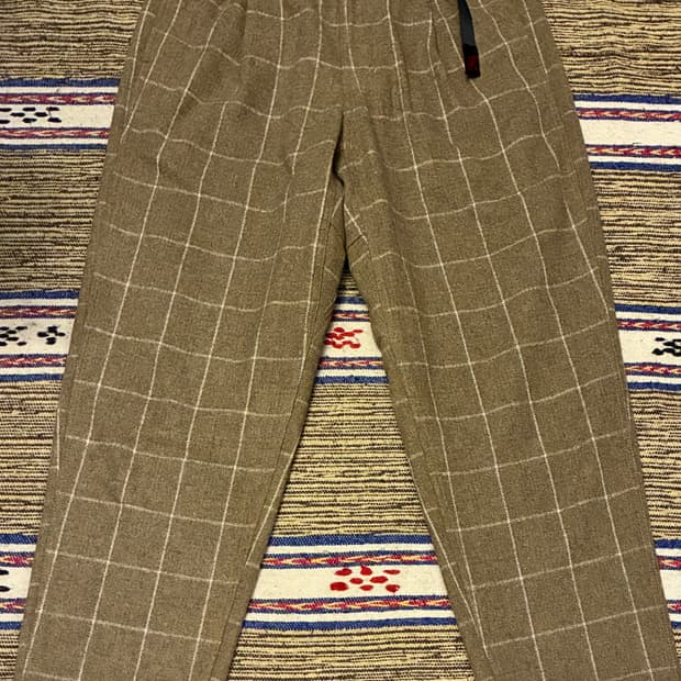 (~34)그라미치 원턱 울 블렌드 루즈테이퍼드 체크팬츠