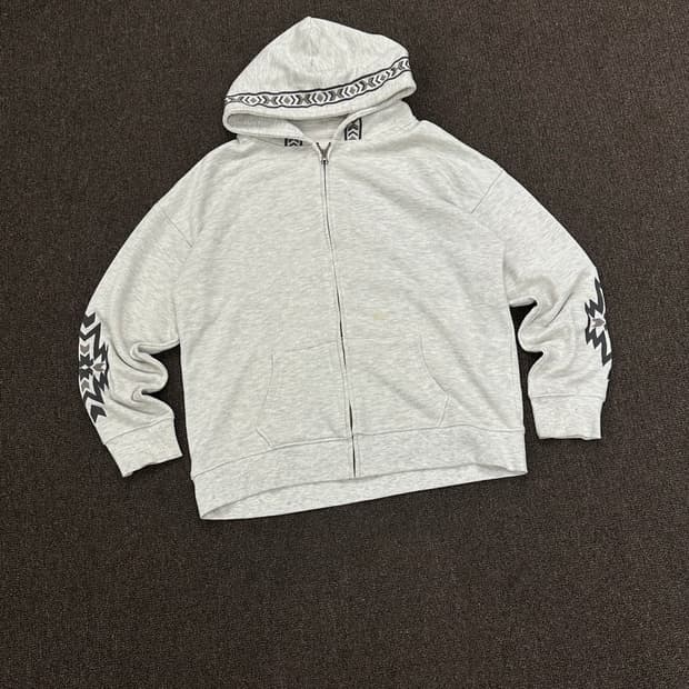 L)Japanese vintage 자수 디테일 헤더 그레이 후드집업