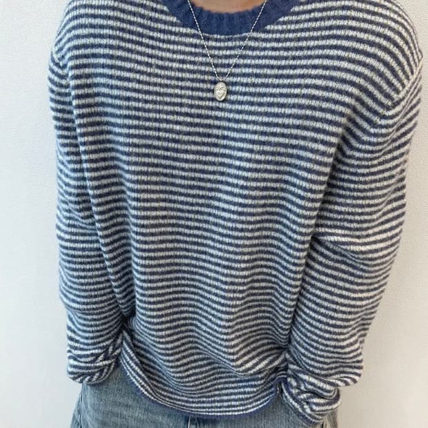 인템포무드 리스 하버 스트라이프 니트 블루 M사이즈