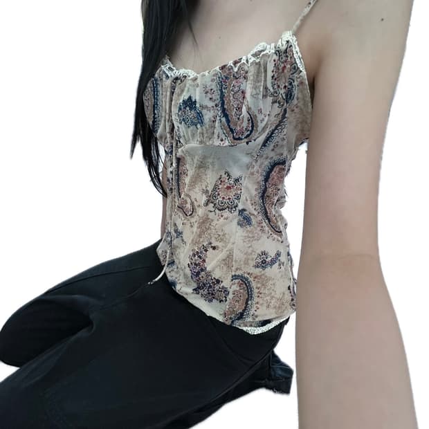 Vintage Paisley Lace-Up Cami Top
